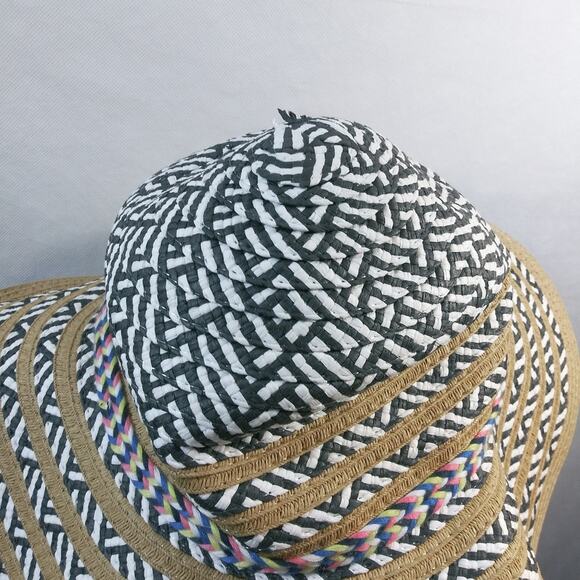 Steve Madden White Black Paper Straw Khaki Sun Hat Wide Brim One Size - Picture 4 of 10